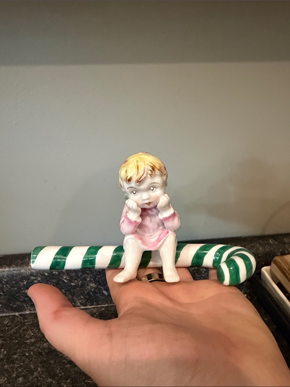 RARE Vintage Angel on Candy Cane Ceramic Christmas